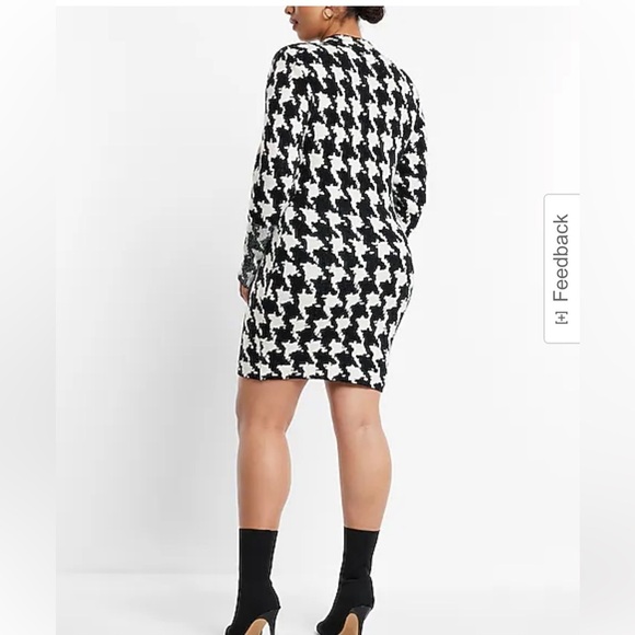 Express Houndstooth Print Mini Sweater Dress in Black & White - Picture 5 of 16